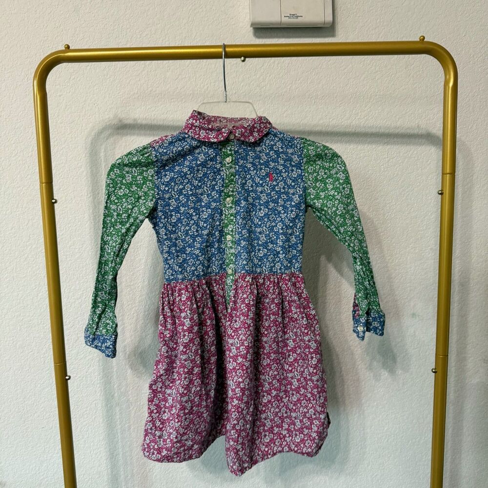Ralph Lauren Girls Floral Patchwork Shirt Dress Long Sleeve Size 6x